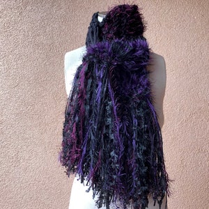 Black and Purple Scarf, Long Warm Scarf for Womens Winter Gift image 9