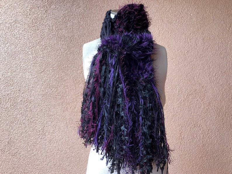 Black and Purple Scarf, Long Warm Scarf for Womens Winter Gift image 9