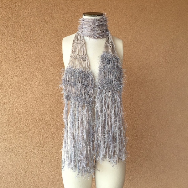 Grey Scarf Silver Scarf Skinny Boho  Sparkle Fringe Light Scarf Thin Scarf Taupe Beige Long Scarf