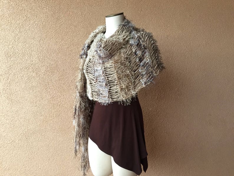 The Chosen Shawl on Mary Knit by Crickets Celeste Meyeres Taupe Brown Long Fringe Wrap Black Beige Shawl image 7