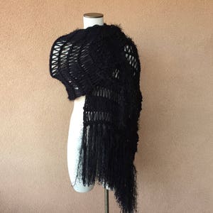 Knit Black Shoulder Wrap to Wear Black Wrap Clothing Shawl for Women with Fringe Scarf, Sparkles, some Same Yarns as Stevie Nicks Shawl Cape