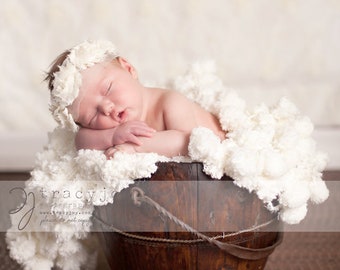 Puffy White Newborn Prop Baby Blanket for Photography Prop, Fluffy Texture Photo Prop