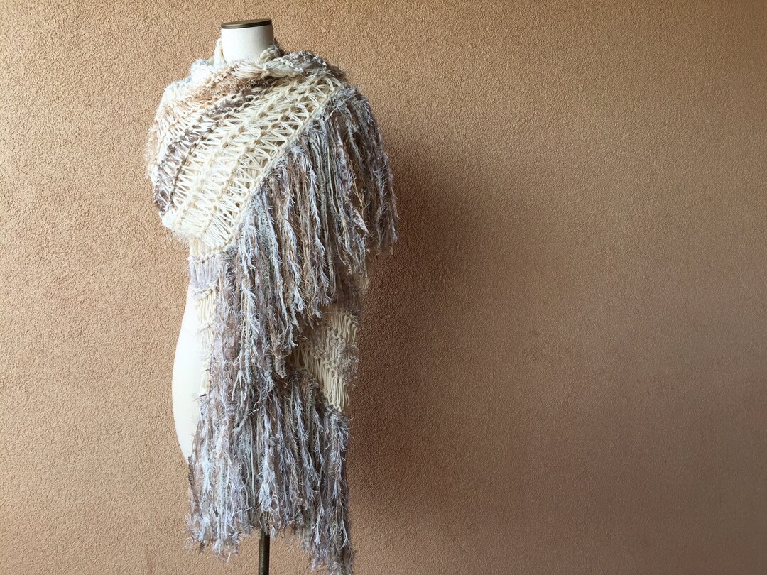 Silk Scarf With Fringe in Ivory