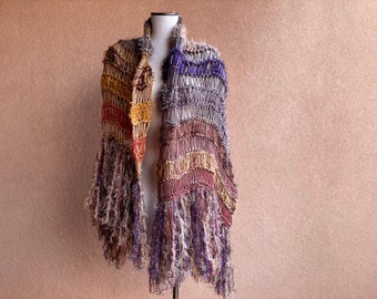 Shawl for Women in Purple and Gold with Brown