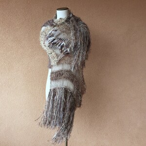 The Chosen Shawl on Mary Knit by Crickets Celeste Meyeres Taupe Brown Long Fringe Wrap Black Beige Shawl image 4