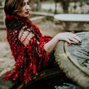 Stevie Nicks Approved Red and Black Shawl Shoulder Wrap Shoulder Shawl Knitted Scarf Shawl, Lace Shawl Stevie Nicks Shawl Goth Shawl
