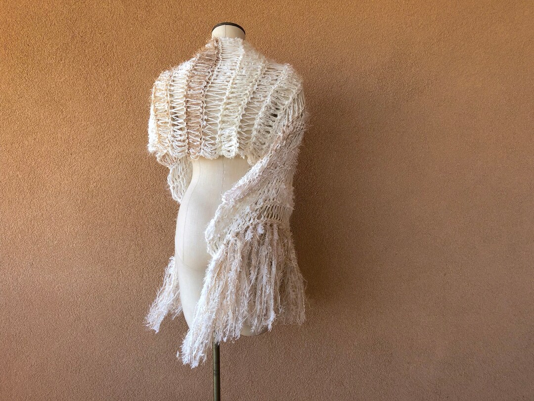 Cream Ivory Scarf With Beige Taupe Tan. Feathery Fringe, Hand Knit Sweater Style Maxi Scarf - Etsy