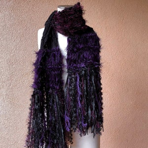 Black and Purple Scarf, Long Warm Scarf for Womens Winter Gift image 7