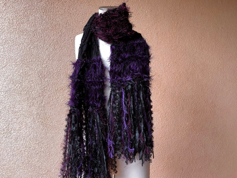 Black and Purple Scarf, Long Warm Scarf for Womens Winter Gift image 7