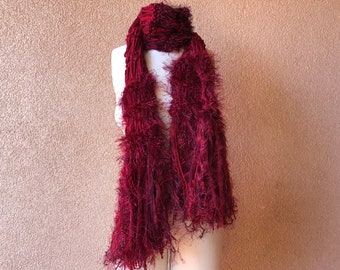 Burgundy Scarf Cranberry Cherry Red Scarf Berry Handknit Scarf. Warm Scarf, Women Gift for Her