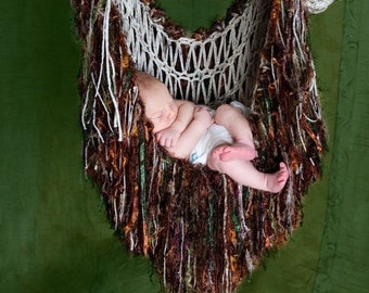 Fringie Baby Blanket Hammock Sling Photo Prop (You Choose Colors, Shown in 'Woodsprite' Cream, Brown, Green)