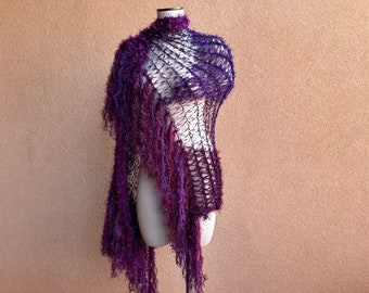 Purple Stevie Nicks Shawl with Burgundy, Maroon, Eggplant and Sparkly Fringe