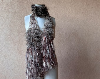 SCARVES Fashion Knit Accessories Scarf, Brown Scarf Earth Tone Ribbon Scarf with Sparkle