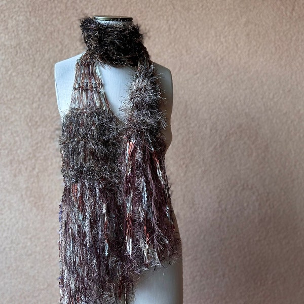 SCARVES Fashion Knit Accessories Scarf, Brown Scarf Earth Tone Ribbon Scarf with Sparkle