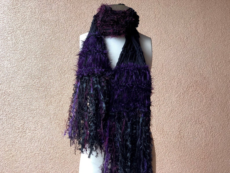 Black and Purple Scarf, Long Warm Scarf for Womens Winter Gift image 5