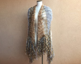 Gold and Silver Shawl Womens Metallic Wrap Shawl with Fringe Shawl Tan and Grey Shawl with Sparkle a Stevie Nicks Shawl by Designer Crickets