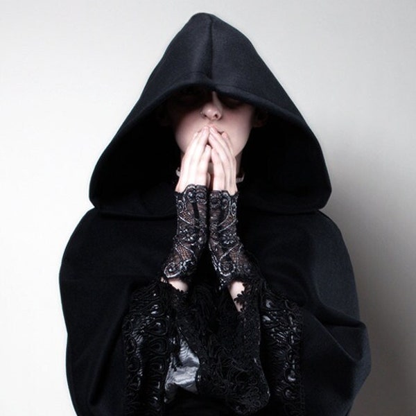 Black Wool Hooded Capelet by Kambriel ~ Brand New & Ready to Ship!