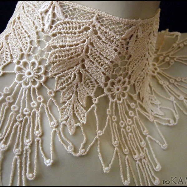 Ethereal Ivory Victoriana Choker by Kambriel - vintage English Lace with Floral Cobweb design