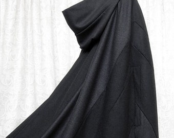 La Sorcière ~ Dramatic Long Black Patchwork Wool Hooded Cape by Kambriel ~ Brand New & Ready to Ship!