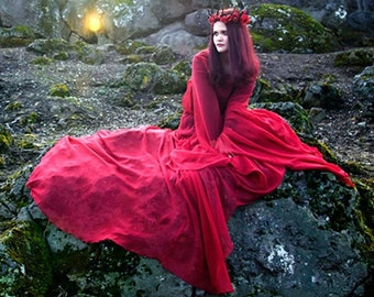 Enchanted Evermore ~ Diaphanous Red Chiffon Dracula's Bride Gown by Kambriel - Featured in Faerie Magazine ~ Brand New & Ready to Ship!