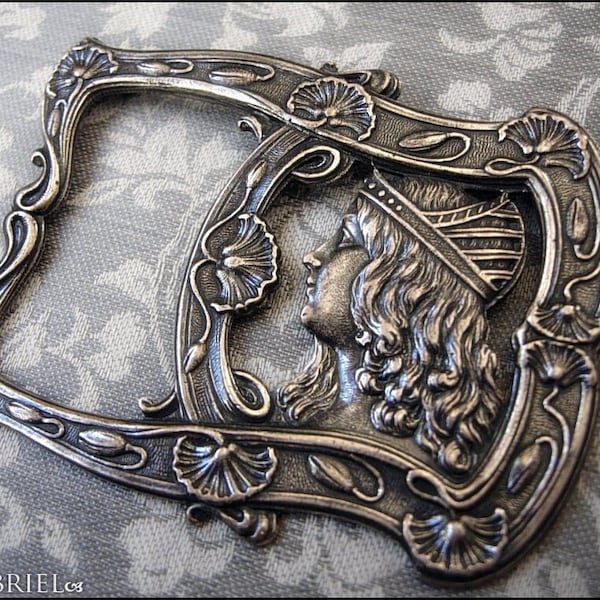 Vintage French Art Nouveau Brooch ~ Custom Made from Silverplated Frame Top w/ Mystical Byzantine Lady