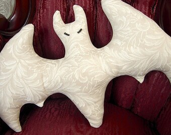 Moonlit Ivory Brocade Bat Pillow Doll by Kambriel ~ Backed in Black Wool ~ Brand New & Ready to Ship!