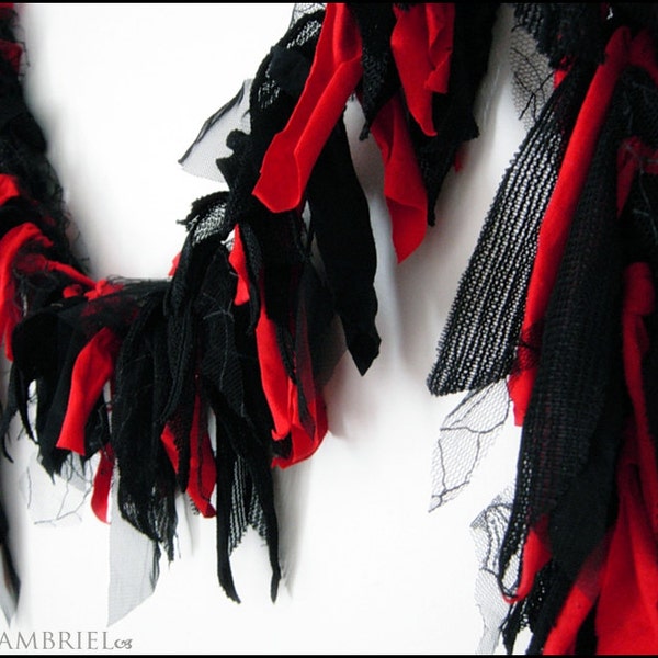 Feather Free Red & Black Fabric Boa by Kambriel - Brand New and Ready to Ship! Vegan Friendly
