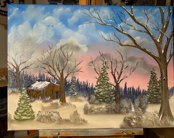 oil landscape “Morning Cabin” 18x24