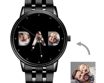 Custom Photo Watch Men's Black Alloy Watch Bracelet for Dad