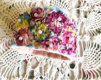 Hand Sewn Floral Fabric Cuff Bracelet