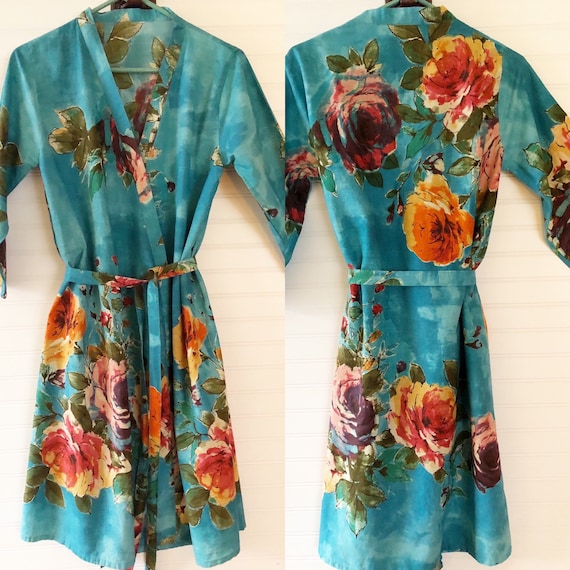 Vintage Cotton Floral Kimono Robe