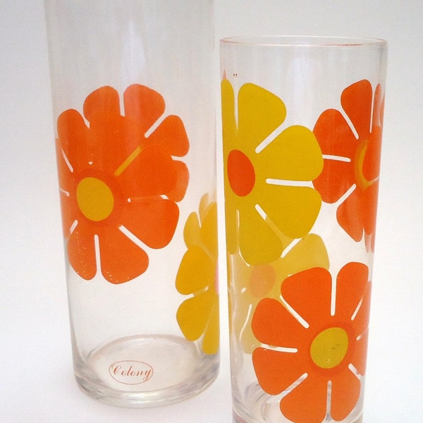 VINTAGE Mod Daisies Juice PITCHER and GLASS