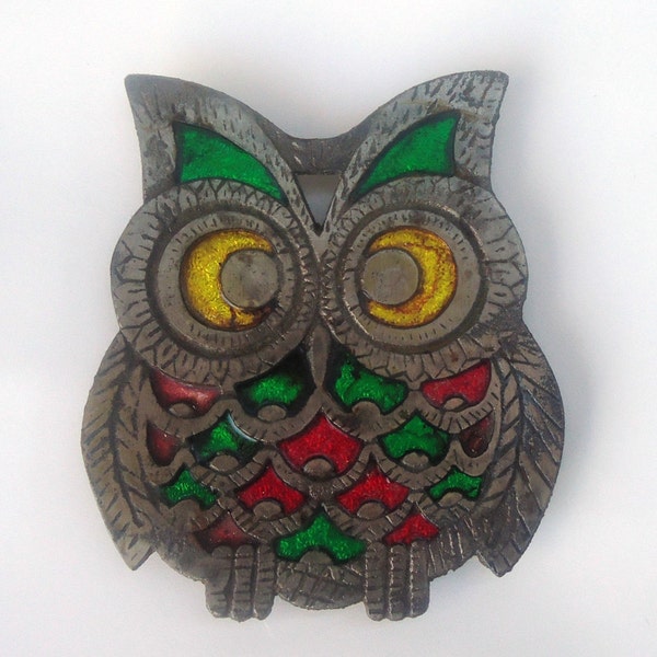 VINTAGE 70s Owl Metal TRIVET