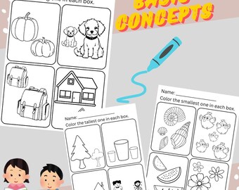 No PREP Printable coloring Basic Concepts preschool preK kindergarten worksheet
