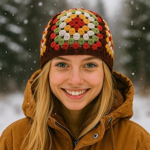 Crochet Granny Square Beanie: Handmade Boho Winter Hat