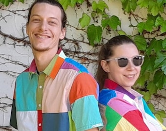 Real Patchwork Button-Up Shirt: Unique Unisex Clothing