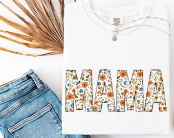 T-shirt Comfort Colors® Floral Mama, Maglietta Mama, Maglietta Flower Mama, Regalo per la Festa della Mamma, Maglietta Mama, Maglietta Grafica per la Mamma, T-Shirt da Donna