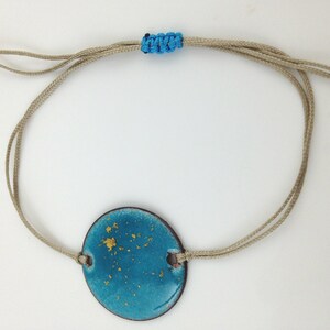 Island Teal Blue w/ 24 karat gold flakes Vintage Recycled eco Friendly Circle Dot Disc Enamel Copper Friendship Bracelet image 2