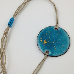 Island Teal Blue w/ 24 karat gold flakes Vintage Recycled eco Friendly Circle Dot Disc Enamel Copper Friendship Bracelet image 1