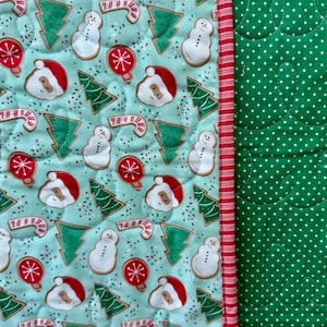 Classic Christmas Handmade Quilt:  Christmas Cookie Flannel Baby or Decor Blanket