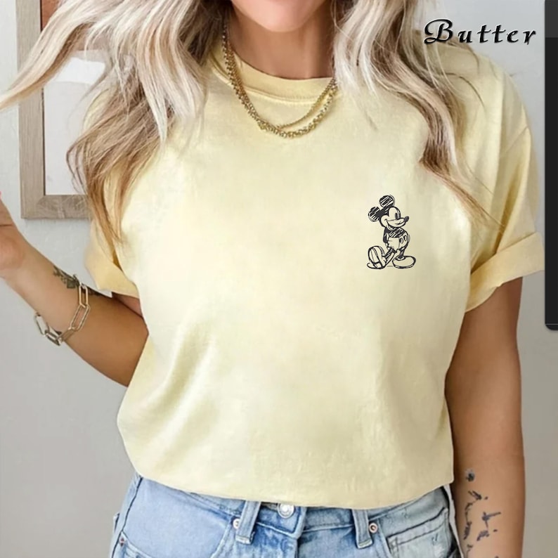 Embroidered Mickey Mouse Sketch T-shirt, Disney Shirt, Disneyland Gift, Family Matching Trip Shirt, Disney World Tee, Comfort Colors Tee