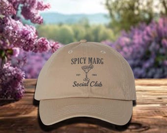 Embroidered Spicy Marg Baseball Hat, Preppy Cocktail Cap, Fun Cocktail-Themed Hat, Bartender Gift, Cocktail Cap, Cute Drinking Hat
