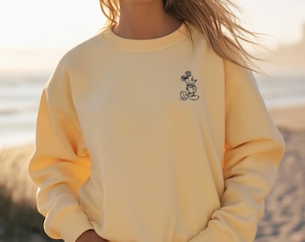 Embroidered Mickey Mouse Sketch Sweatshirt, Disney Vacation Sweat, Family Matching Trip Sweat, Disney World Sweater, Comfort Colors Sweat