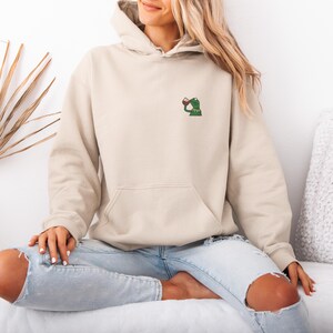 Embroidered Kermit the Frog Hoodie, Frog Drinking Tea Hoodie, Frog Hoodie, Animal Lover Gift, Frog Design, Frog Meme, Funny Frog Hoodie