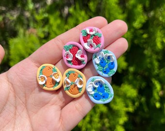 Floral Fruit Studs | Handmade Polymer Clay earrings | Strawberry Earrings | Blueberry Earrings | Orange Earrings | Cute Fruit Earrings