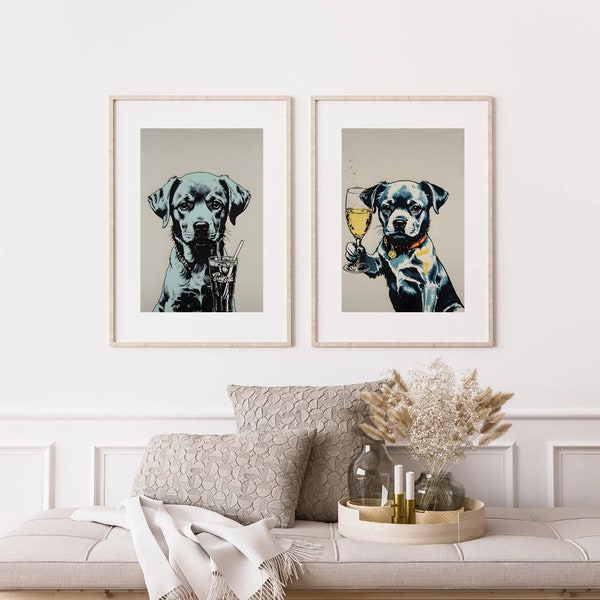 Dog Portraits Prints Set of 2 | Pop Art Style Printable Wall Art Set | Urban Modern | Dog Lover | Pet Lover | Cool Dog | Digital Download