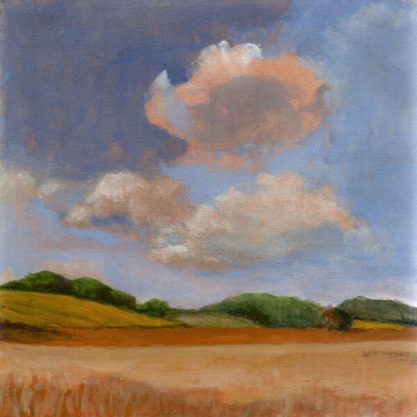 Fields of Summer - Original Landscape Painting Fields Clouds and Sky 8x8 Stretched Canvas