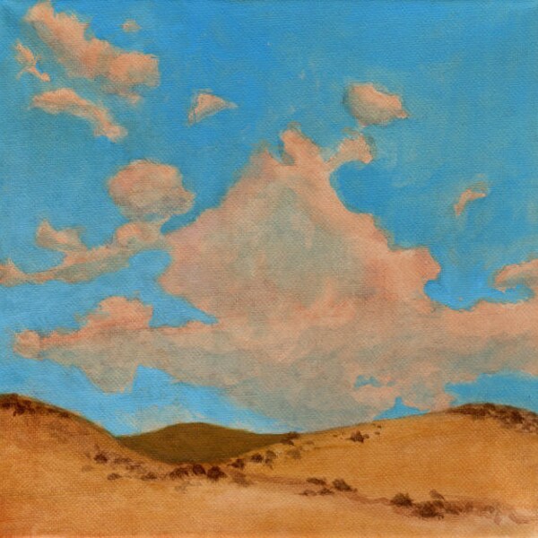 Landscape Painting Original Painting on Canvas California Clouds and Blue Sky Hills American Landscape