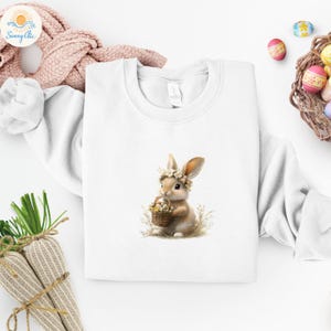 Cute Easter bunny with flower tie and egg basket t-shirt, cute easter gift t-shirt, easter cute bunny t-shirt, adorable bunny t-shirt