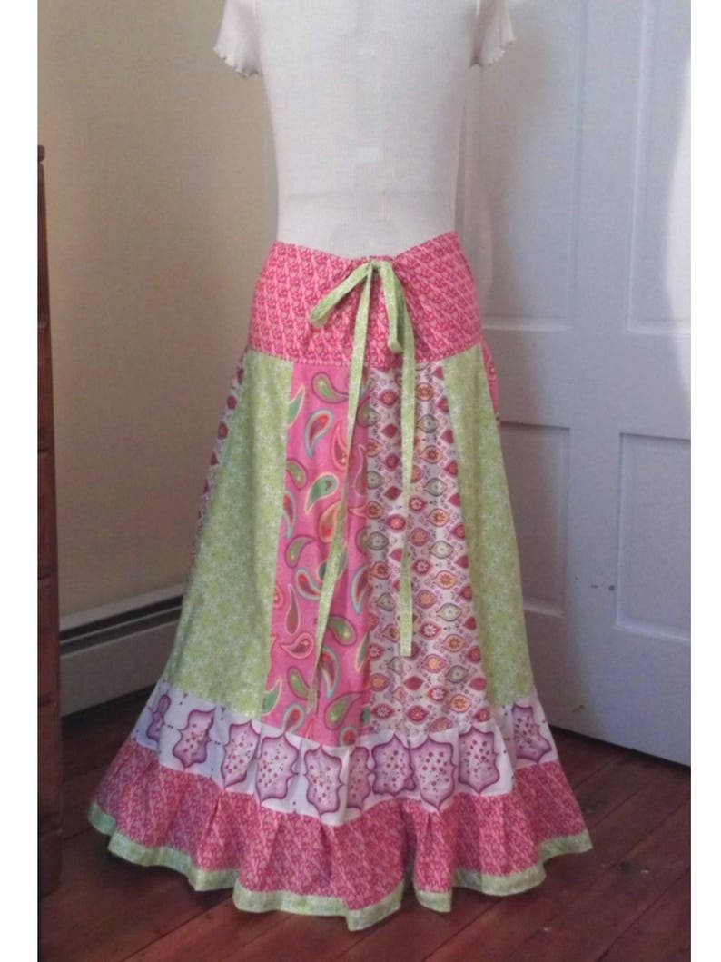 Girly Pinks Gathered Tiers Patchwork Maxi Skirt Bohemian image 5